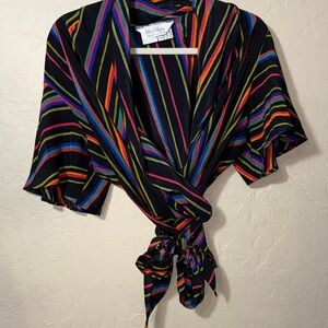 Max Mara vintage women's blouse colorful striped pattern in a silk material